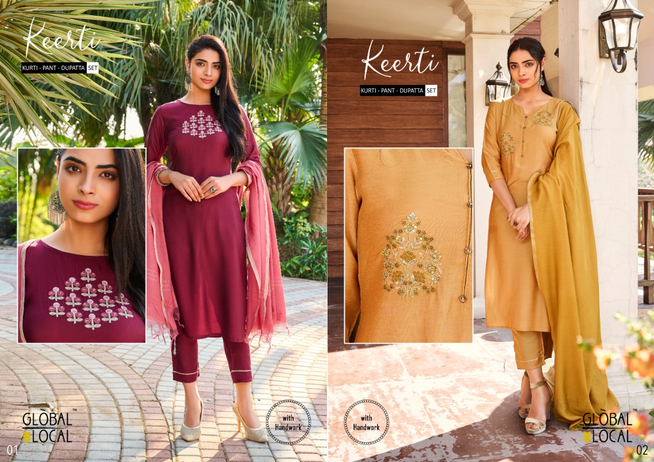 global local keerti catchy look kurti bottom with contrast dupatta catalog