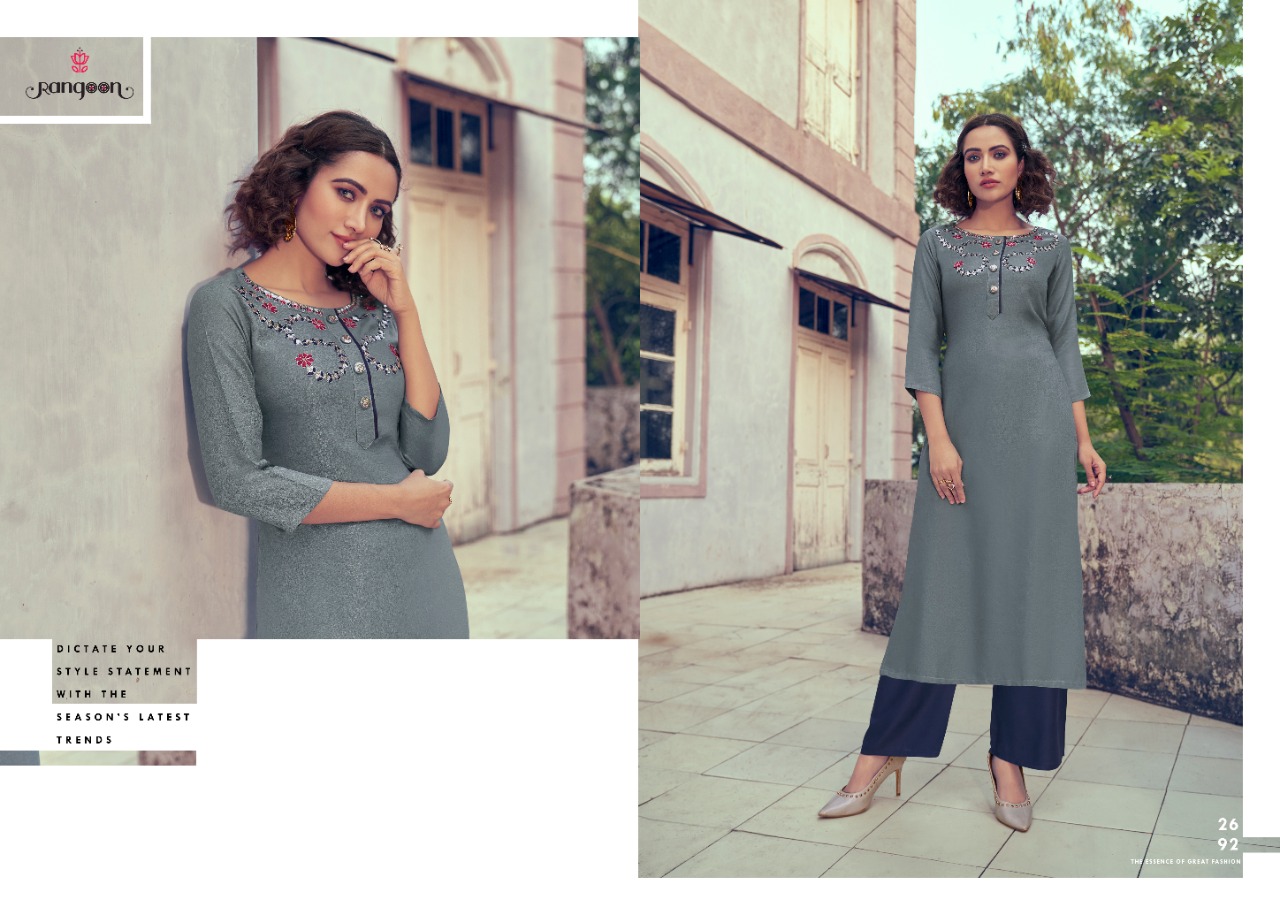 rangoon style on viscose innovative style long kurti with plazzo calatog