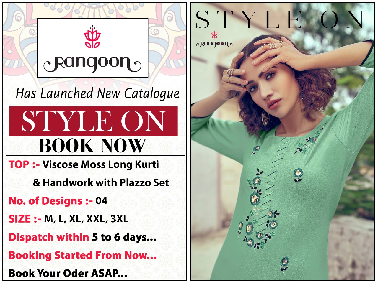 rangoon style on viscose innovative style long kurti with plazzo calatog