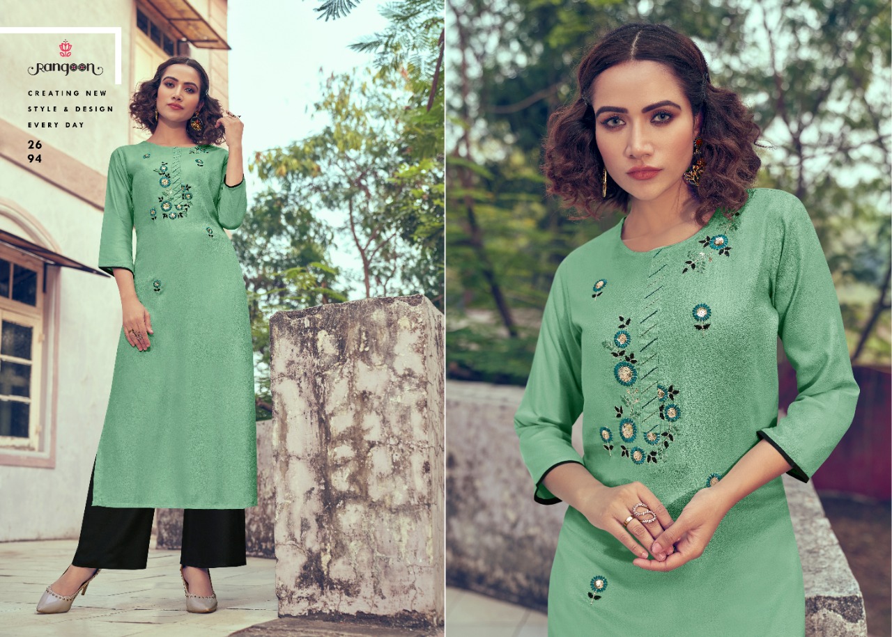 rangoon style on viscose innovative style long kurti with plazzo calatog