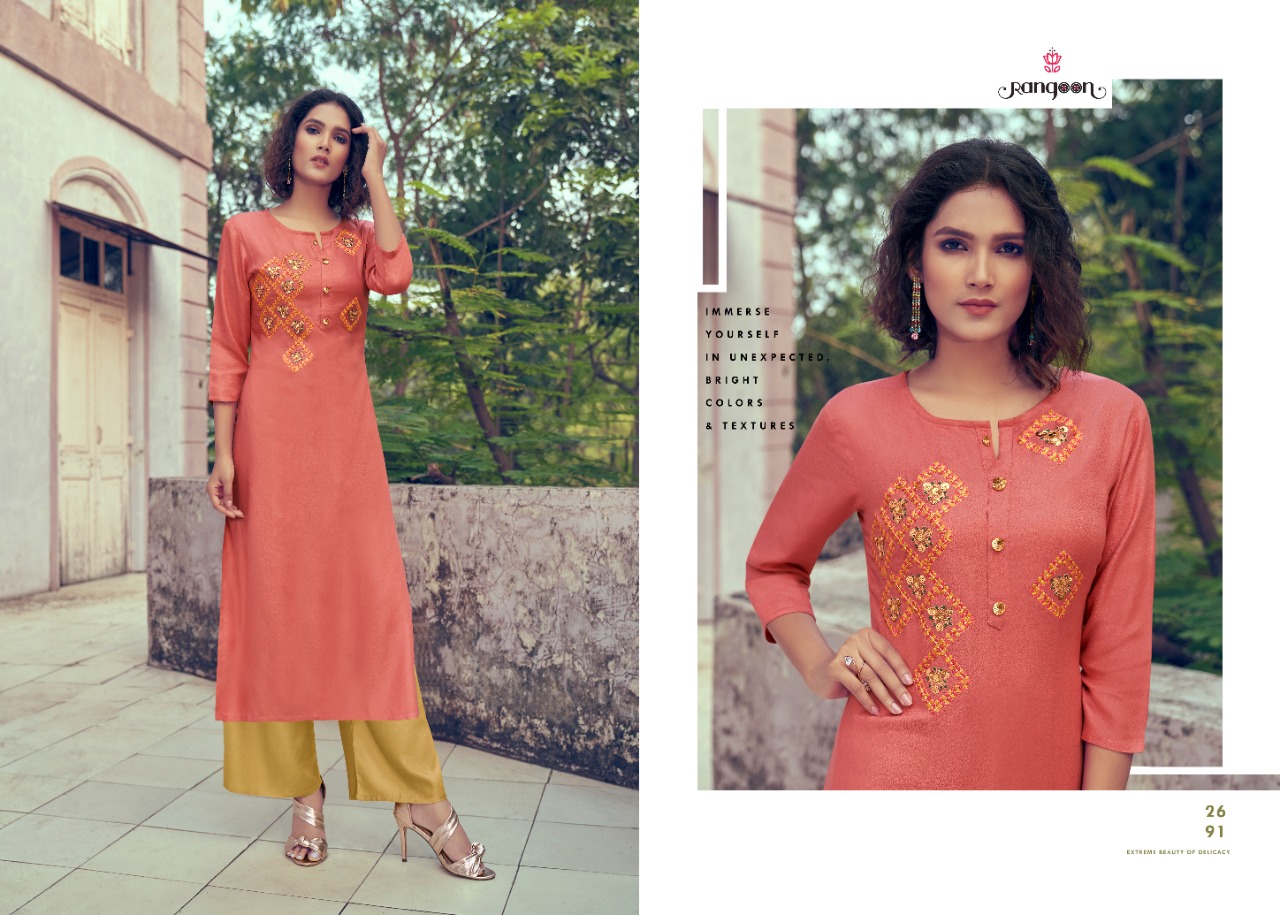 rangoon style on viscose innovative style long kurti with plazzo calatog