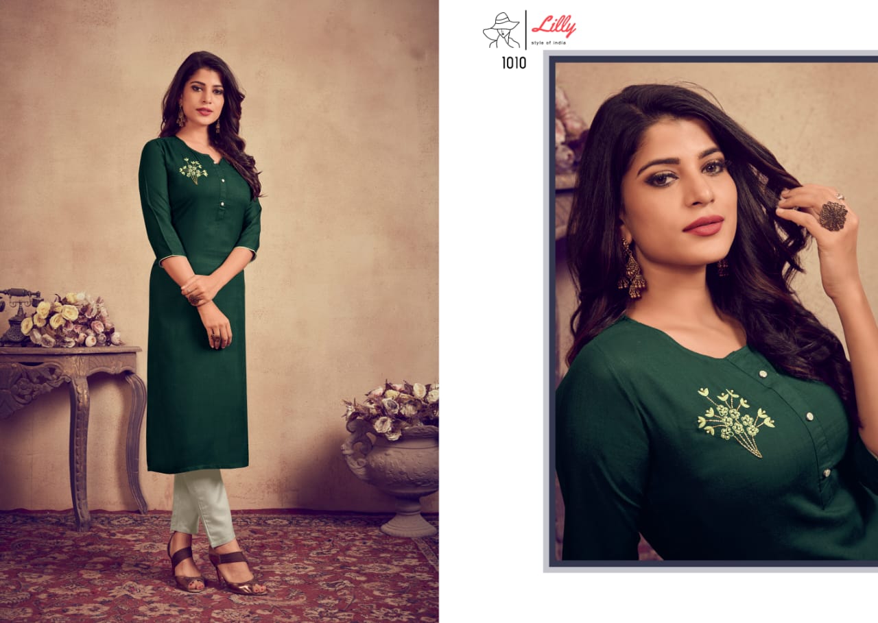 lilly style of india rosemeen rayon decent look kurti with pent catalog