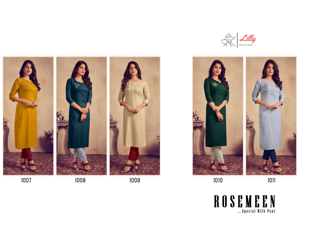 lilly style of india rosemeen rayon decent look kurti with pent catalog