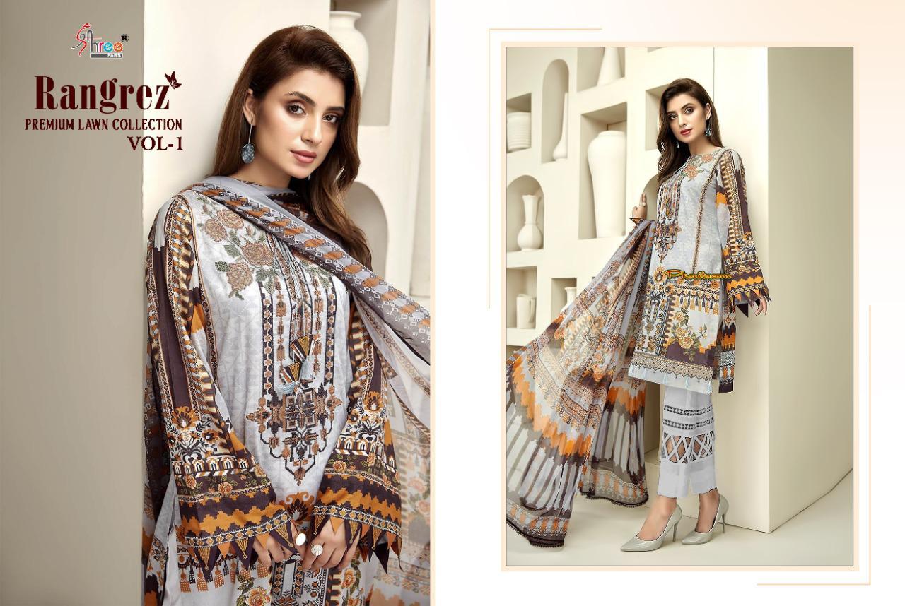 shree fab rangrez vol 1 pure lawn attrective print siffon dupatta salwar suit catalog