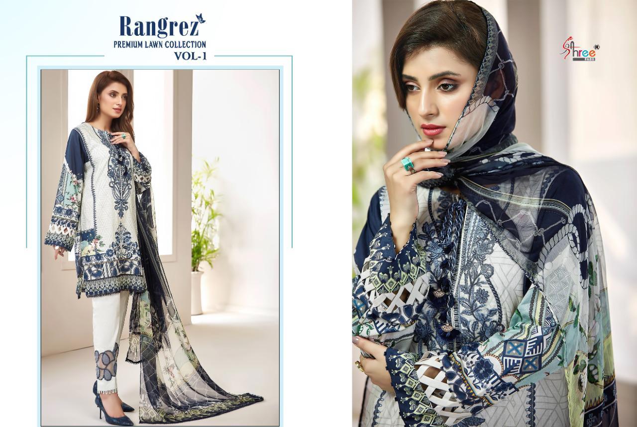 shree fab rangrez vol 1 pure lawn attrective print siffon dupatta salwar suit catalog