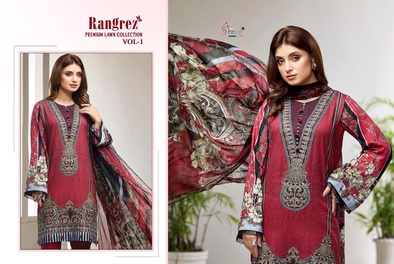 shree fab rangrez vol 1 pure lawn attrective print siffon dupatta salwar suit catalog