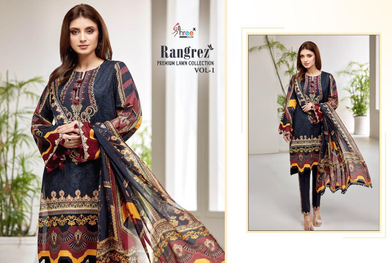 shree fab rangrez vol 1 pure lawn attrective print siffon dupatta salwar suit catalog