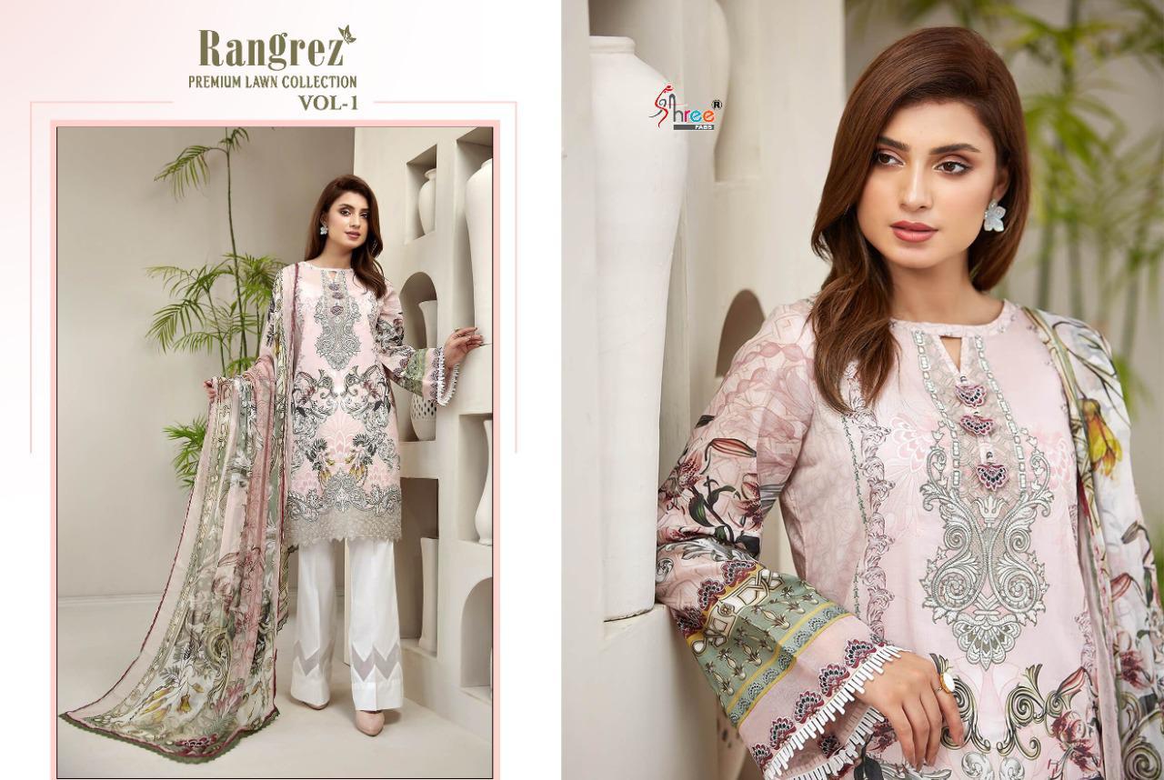 shree fab rangrez vol 1 pure lawn attrective print siffon dupatta salwar suit catalog