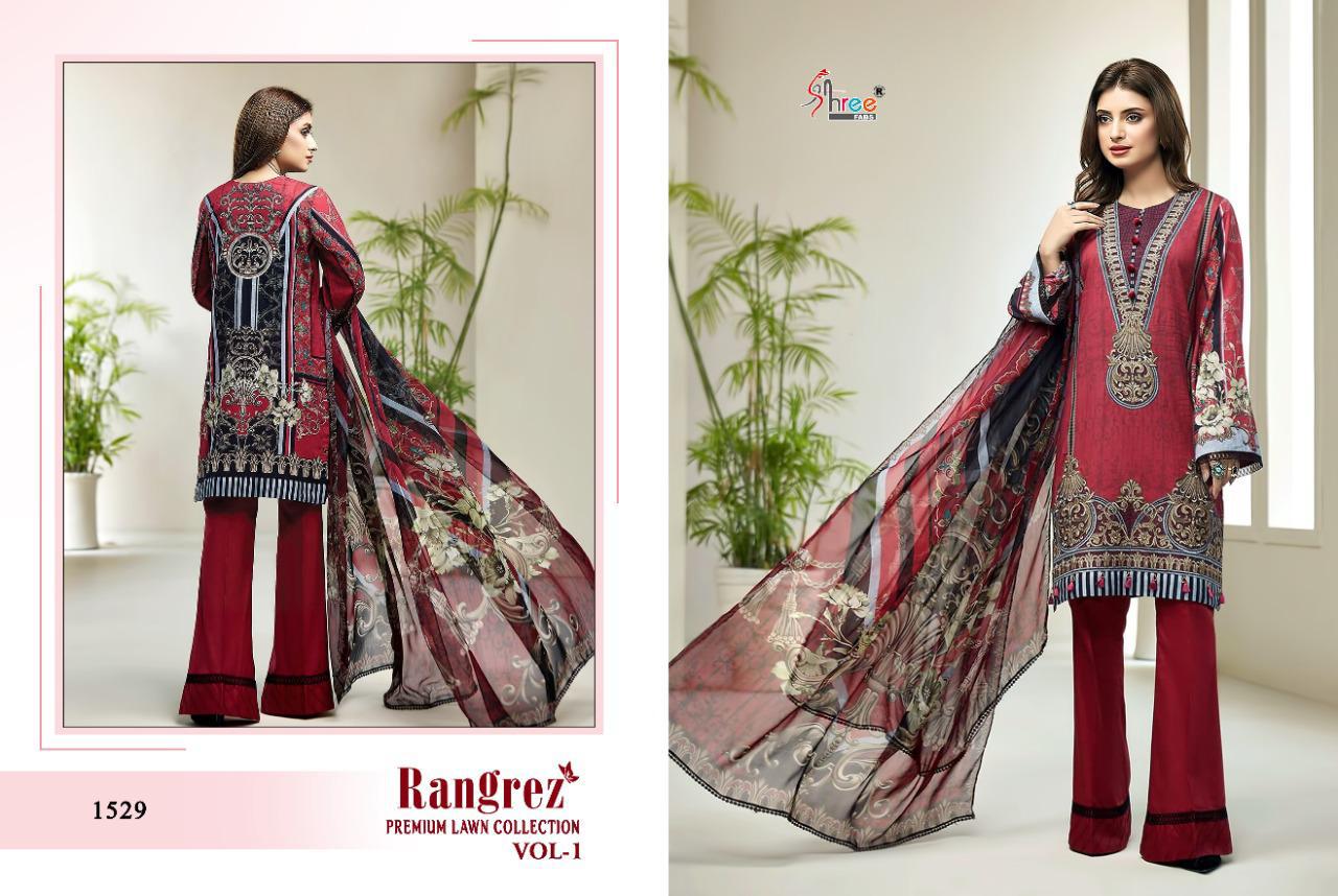 shree fab rangrez vol 1 pure lawn attrective print siffon dupatta salwar suit catalog