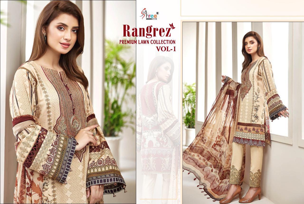 shree fab rangrez vol 1 pure lawn attrective print siffon dupatta salwar suit catalog