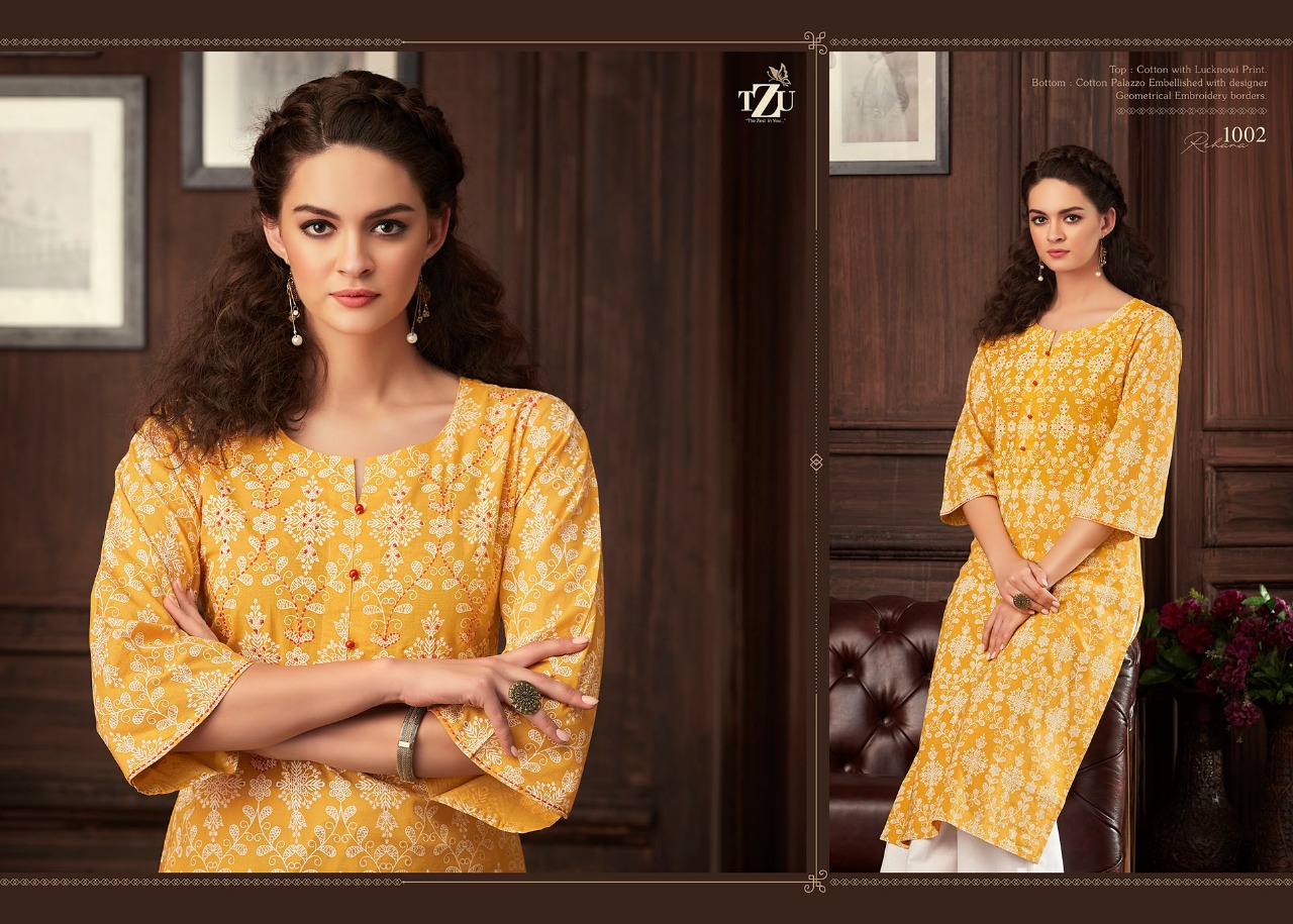 tzu rehana cotton authentic fabric kurti with plazzo catalog