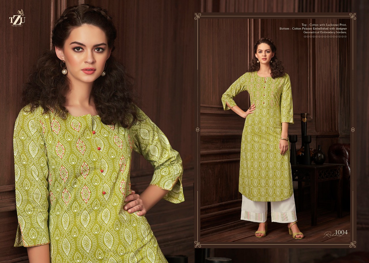 tzu rehana cotton authentic fabric kurti with plazzo catalog