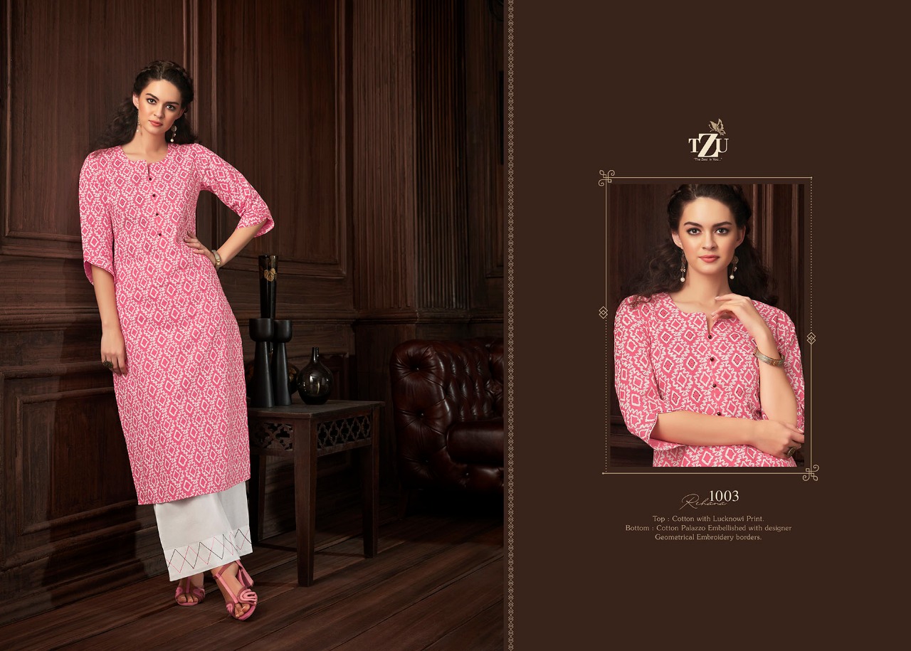 tzu rehana cotton authentic fabric kurti with plazzo catalog