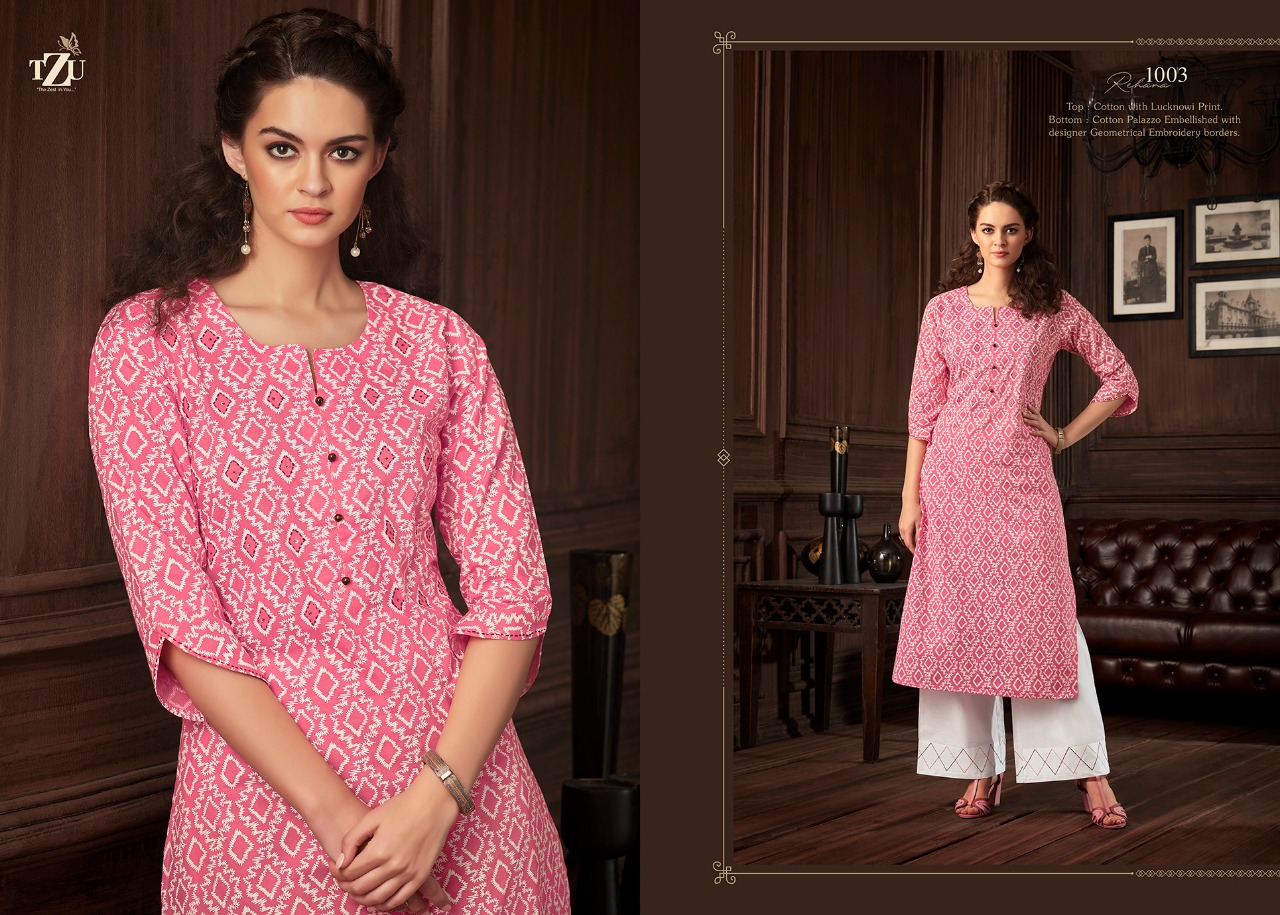 tzu rehana cotton authentic fabric kurti with plazzo catalog