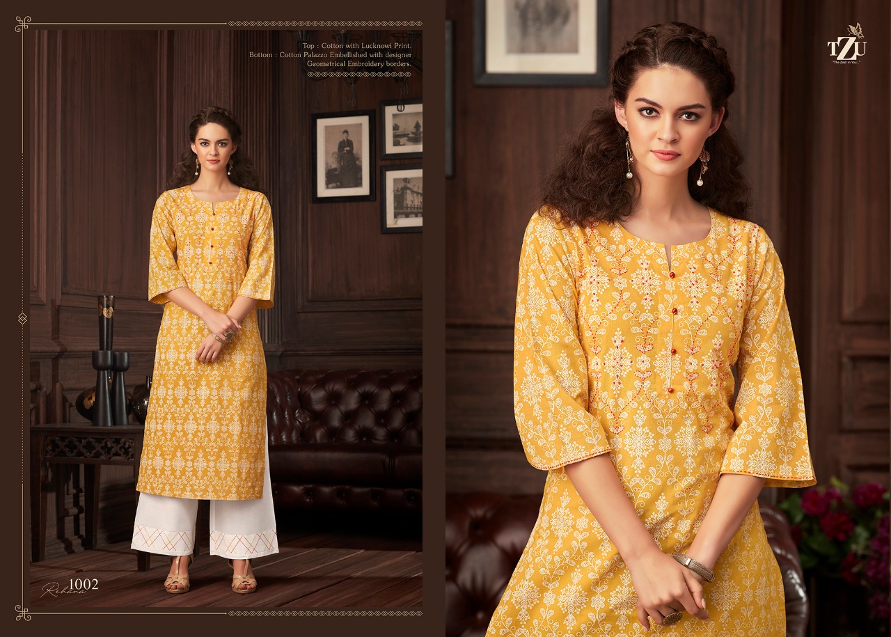 tzu rehana cotton authentic fabric kurti with plazzo catalog