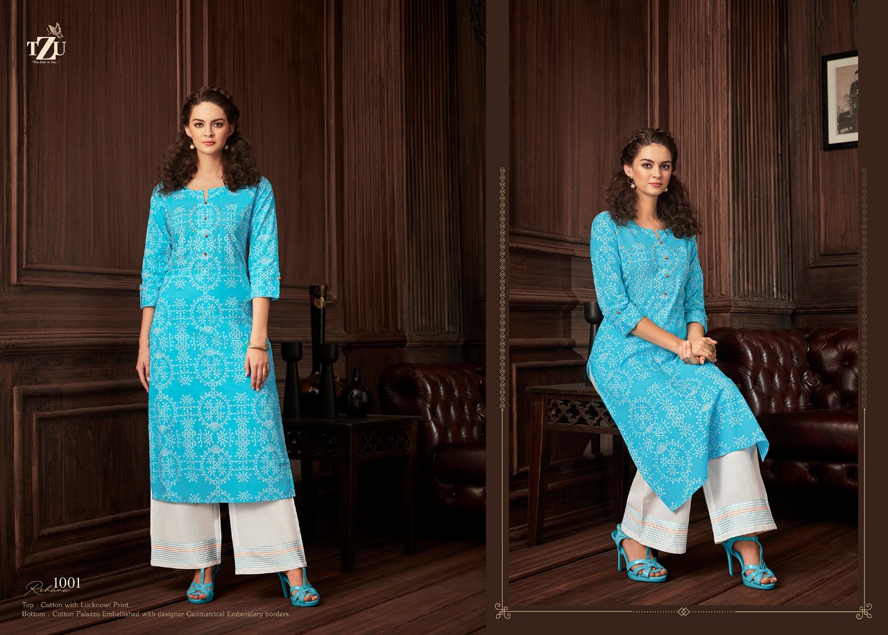 tzu rehana cotton authentic fabric kurti with plazzo catalog