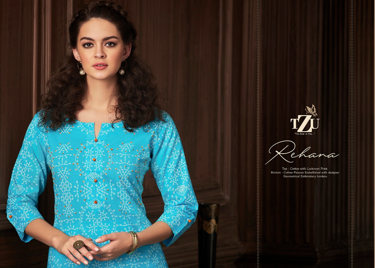 tzu rehana cotton authentic fabric kurti with plazzo catalog