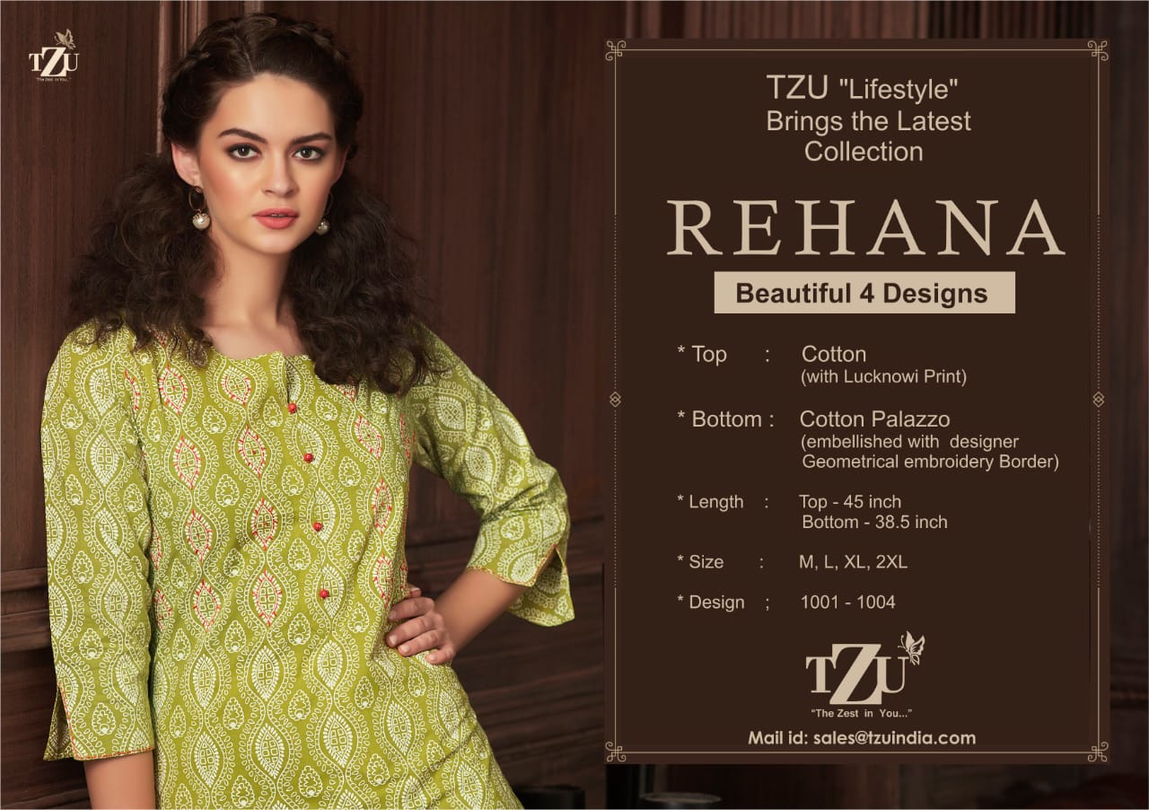 tzu rehana cotton authentic fabric kurti with plazzo catalog