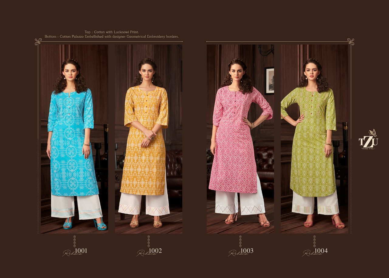 tzu rehana cotton authentic fabric kurti with plazzo catalog