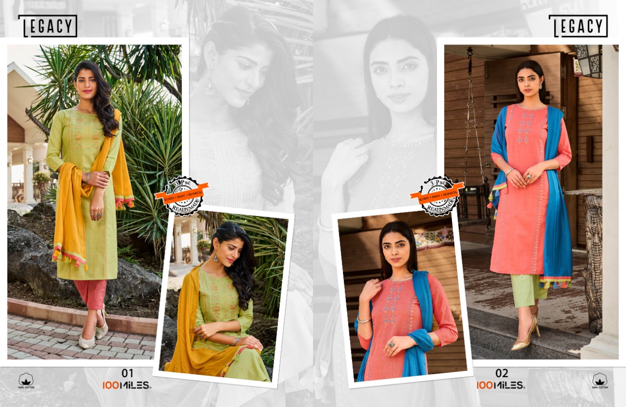 100 milles legacy cotton stylish look kurti dupatta with pant catalog