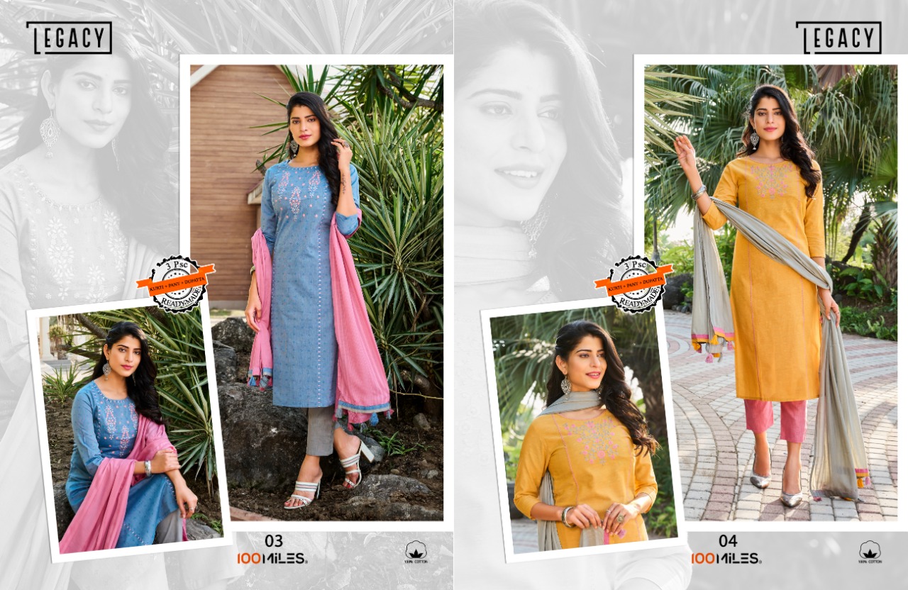 100 milles legacy cotton stylish look kurti dupatta with pant catalog