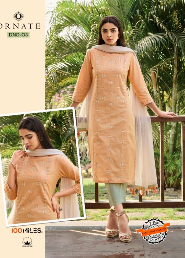 100 milles ornate cotton innovative style  kurtis with pants and dupatta catalog