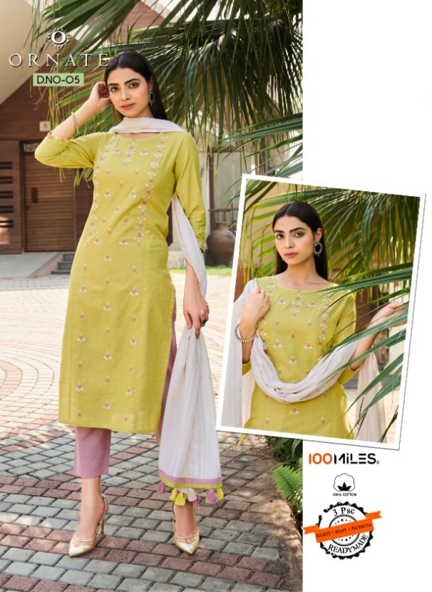 100 milles ornate cotton innovative style  kurtis with pants and dupatta catalog