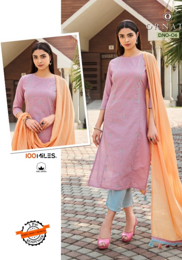 100 milles ornate cotton innovative style  kurtis with pants and dupatta catalog