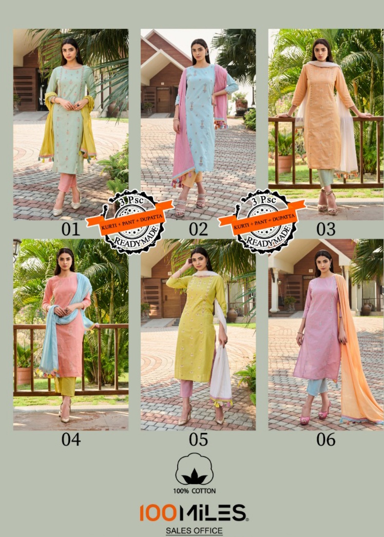 100 milles ornate cotton innovative style  kurtis with pants and dupatta catalog