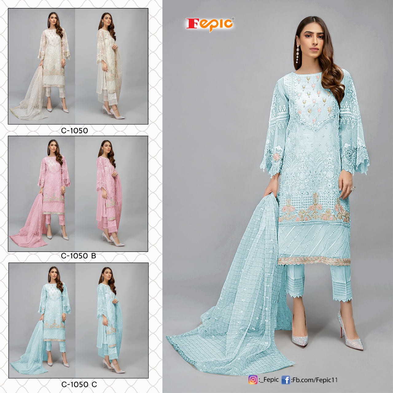 FEPIC Rosemeen c 1050 B Salwar Kameez Organza Singles