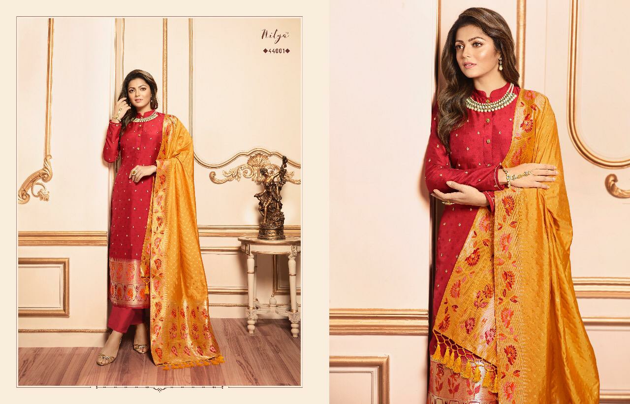 l t fashion nitya VOL 144  silk jacquard fency look salwar suit catalog