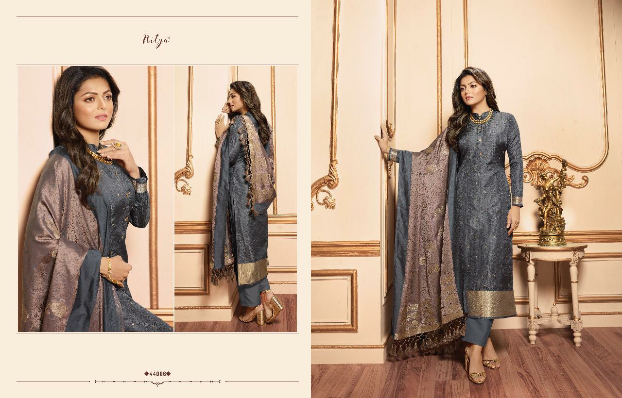 l t fashion nitya VOL 144  silk jacquard fency look salwar suit catalog