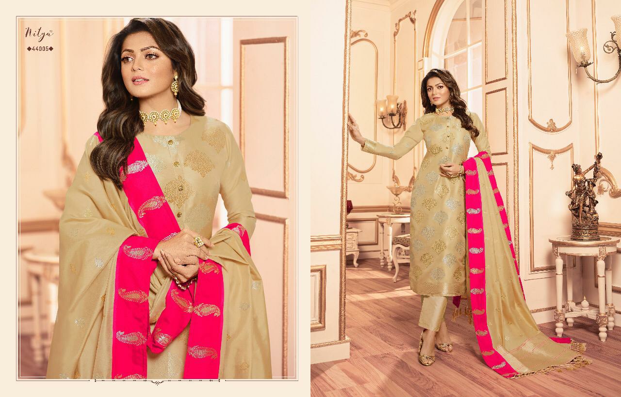 l t fashion nitya VOL 144  silk jacquard fency look salwar suit catalog