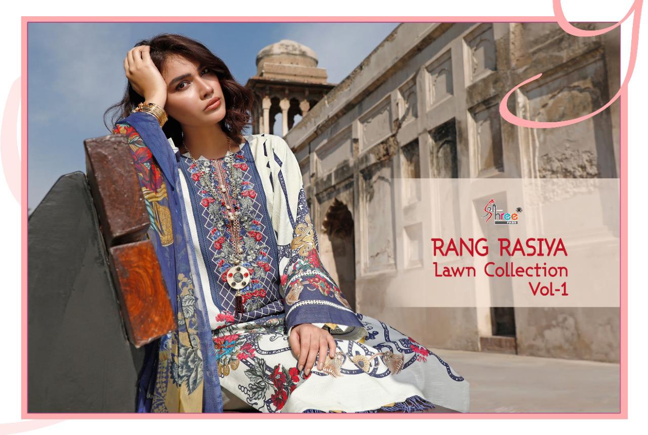 shree fab rangrasiya lawn collesction vol 1 cotton attrective print cotton dupatta salwar suit catalog