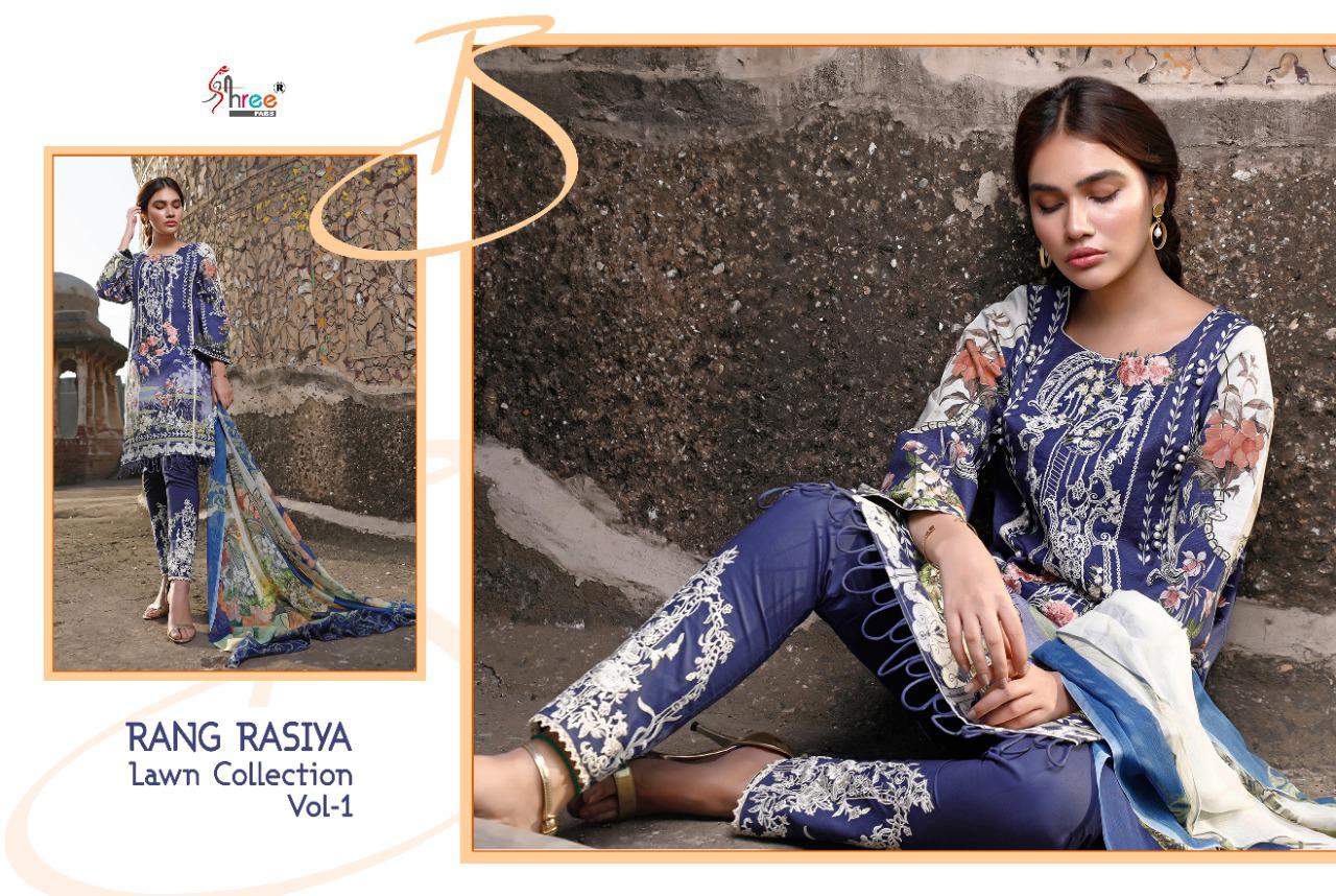 shree fab rangrasiya lawn collesction vol 1 cotton attrective print cotton dupatta salwar suit catalog