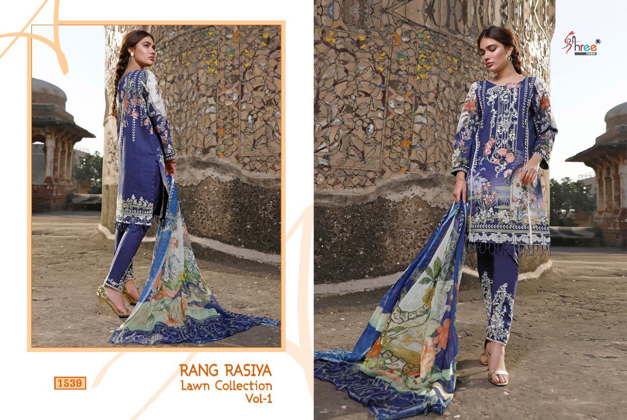 shree fab rangrasiya lawn collesction vol 1 cotton attrective print cotton dupatta salwar suit catalog