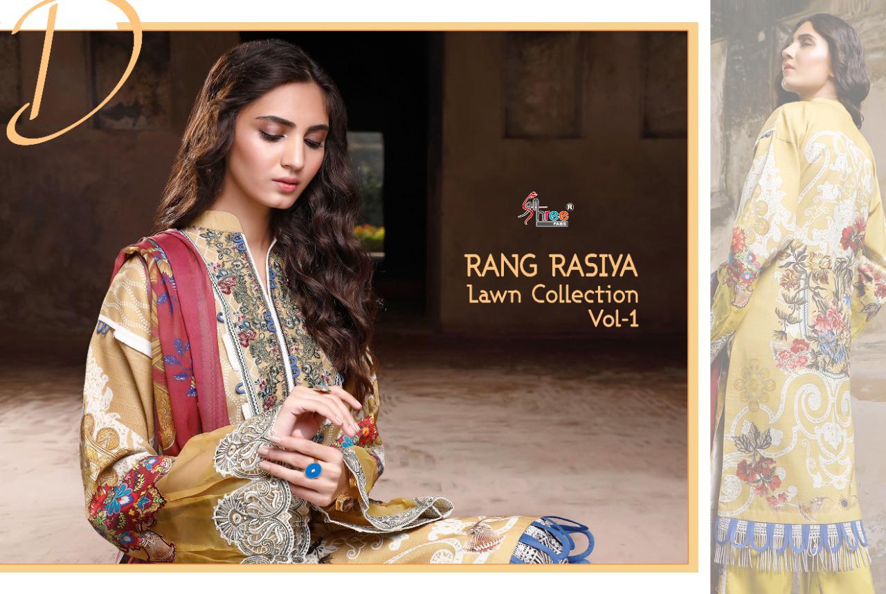 shree fab rangrasiya lawn collesction vol 1 cotton attrective print cotton dupatta salwar suit catalog