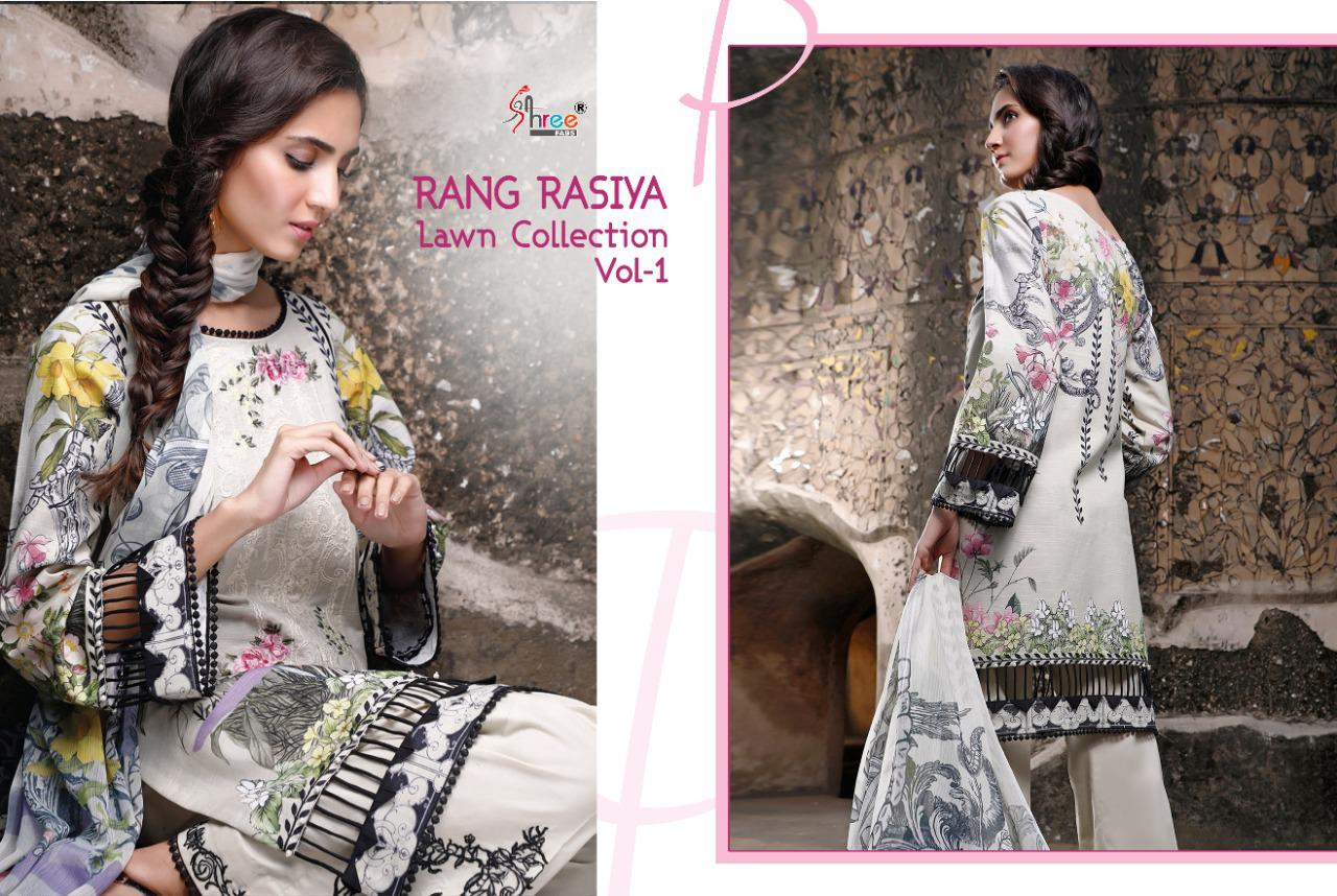 shree fab rangrasiya lawn collesction vol 1 cotton attrective print cotton dupatta salwar suit catalog