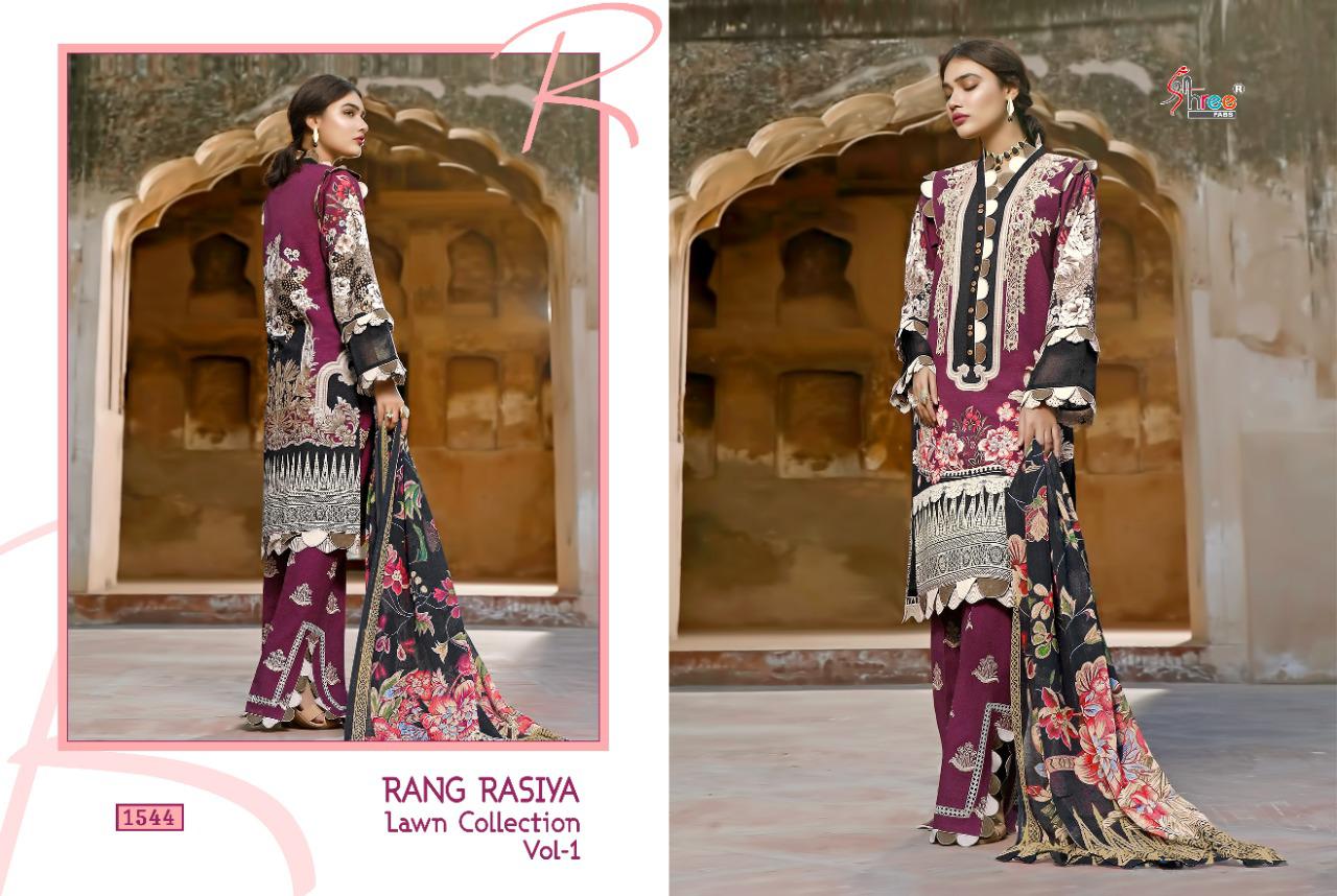 shree fab rangrasiya lawn collesction vol 1 cotton attrective print cotton dupatta salwar suit catalog