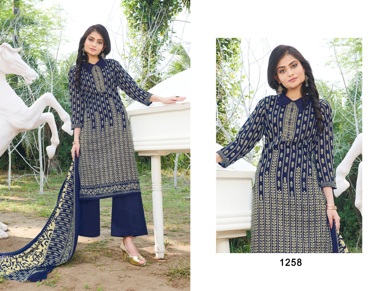 bipson kyraa  blue cotton astonishing salwar suit catalog