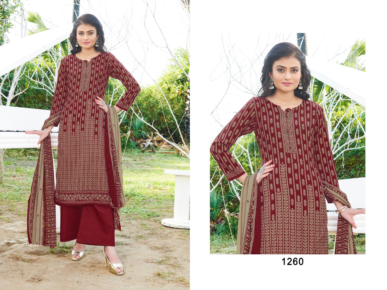 bipson kyraa maroon cotton graceful look salwar suit catalog