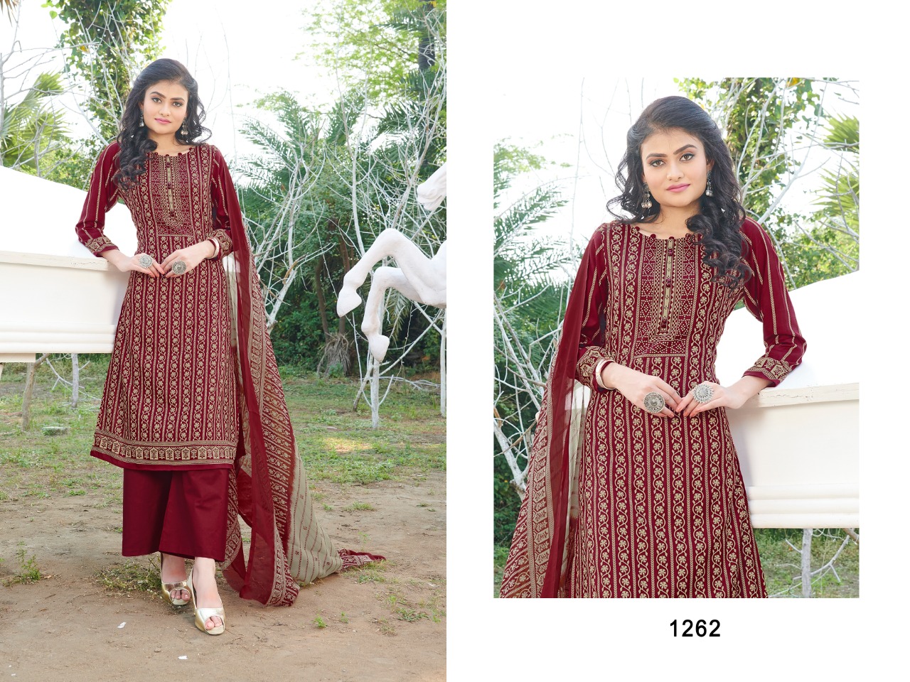 bipson kyraa maroon cotton graceful look salwar suit catalog