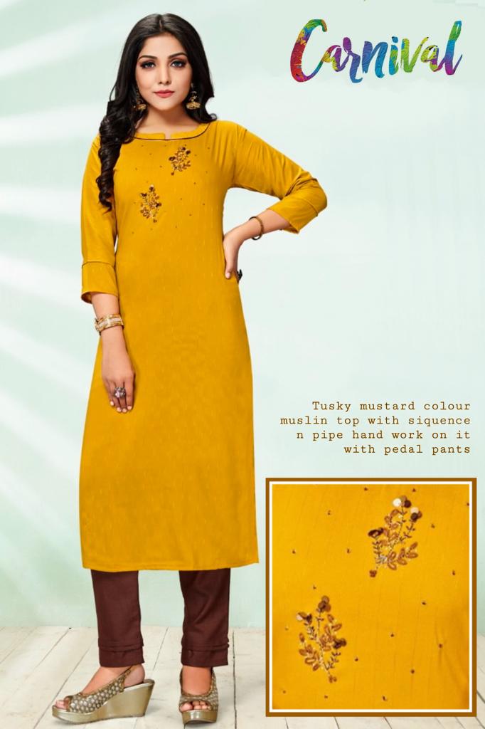 channel 9 carnival muslin catchy look kurti with pant catalog