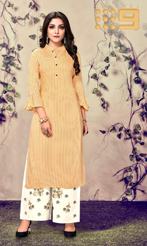 channel 9 seltos rayon decent look kurti with pant catalog