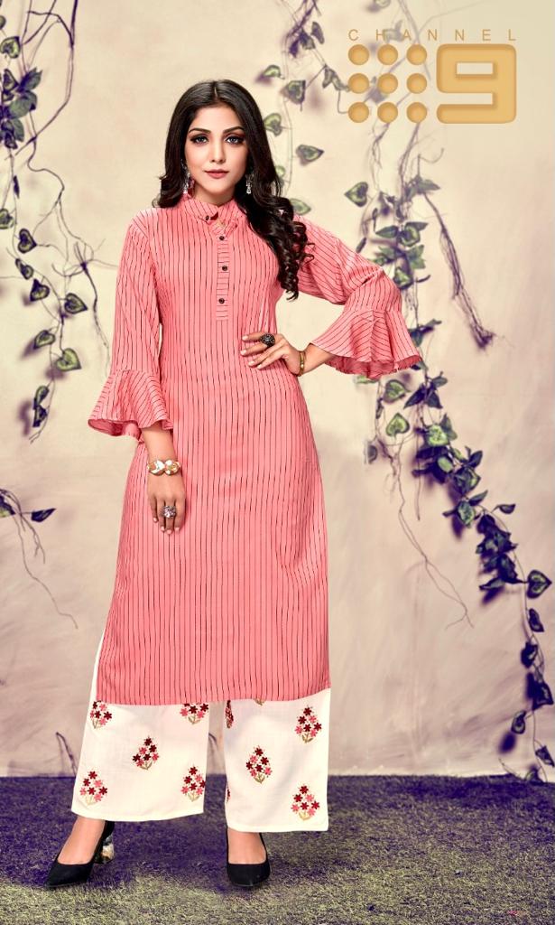 channel 9 seltos rayon decent look kurti with pant catalog