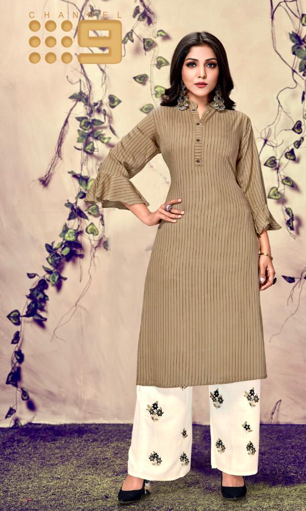 channel 9 seltos rayon decent look kurti with pant catalog