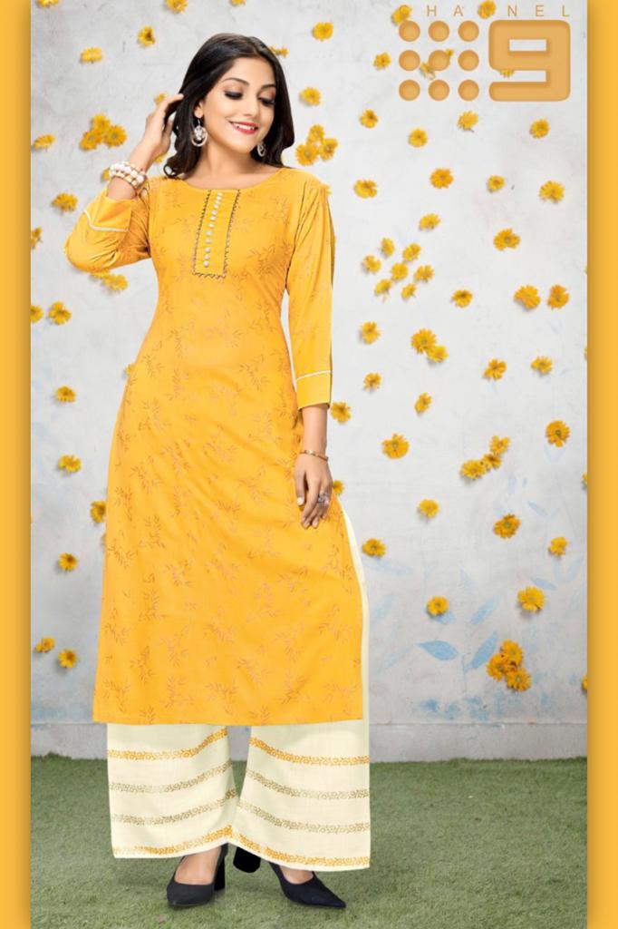 channel 9 shirin rayon catchy look kurti with  plazzo catalog