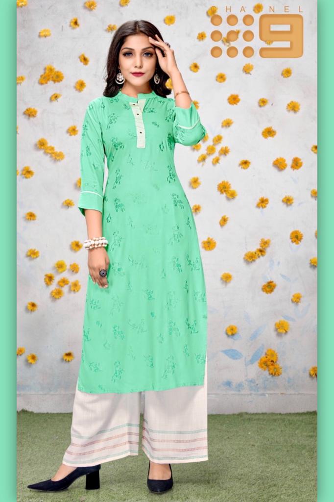 channel 9 shirin rayon catchy look kurti with  plazzo catalog