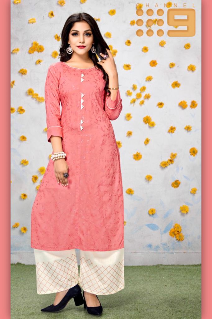 channel 9 shirin rayon catchy look kurti with  plazzo catalog