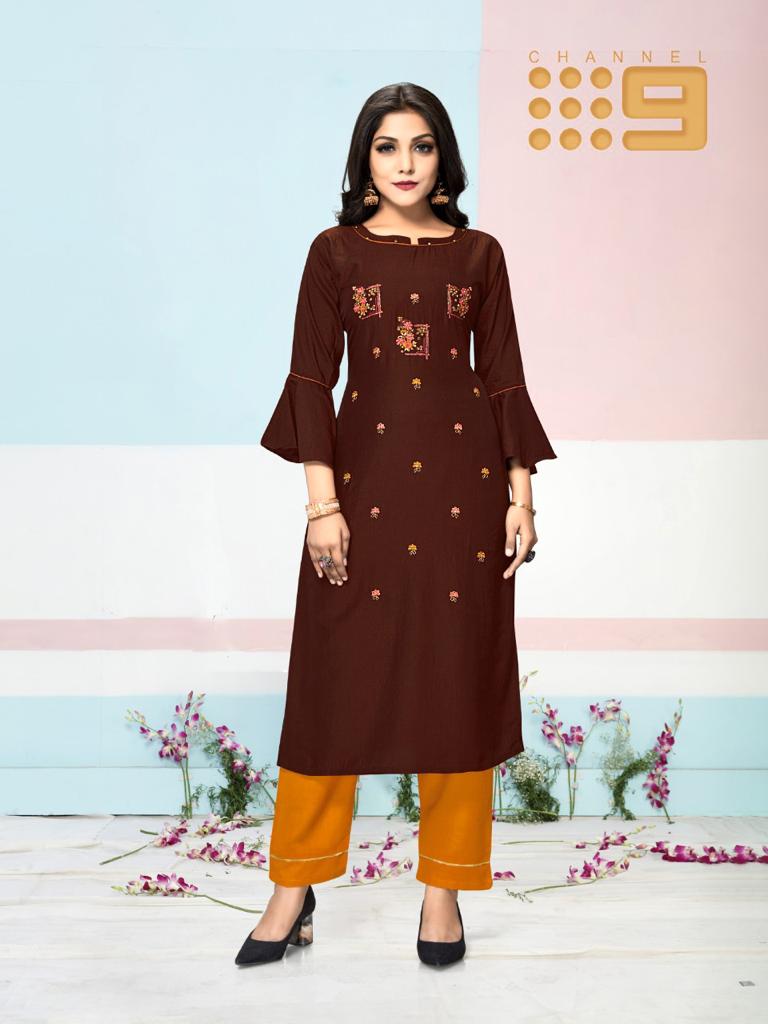 channel 9 zenith chinon silk catchy lok kurti with pant catalog